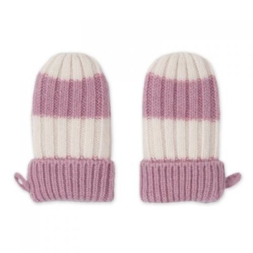 LODGER Rukavice Stripe Merino Mauve vel. 0 - 12 měsíců