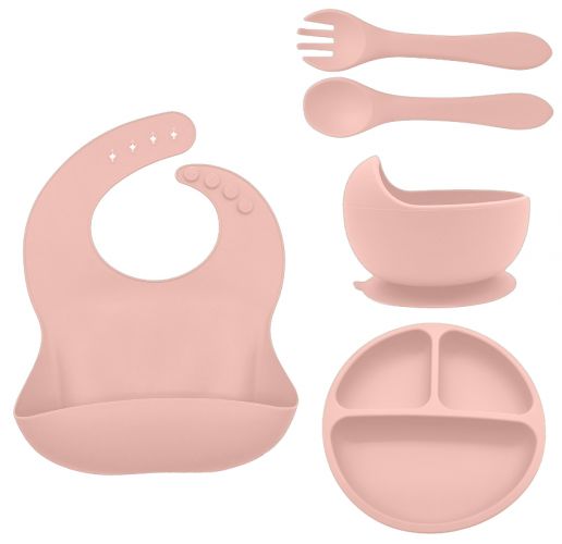 Fillikid Dětská jídelní sada silikon 4-dílný set pink