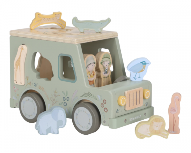 Little Dutch Auto s vkládacími tvary dřevěné Safari Friends