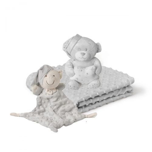INTERBABY | Deka měkká kuličky + přítulka + medvídek - ŠEDÁ