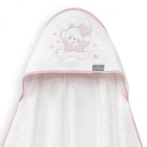 INTERBABY | Osuška MEDVÍDEK SE SRDÍČKY - BÍLO-RŮŽOVÁ