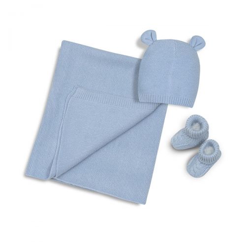 INTERBABY | Dětský SET – deka, čepička a capáčky (0–6 měsíců) - MODRÝ