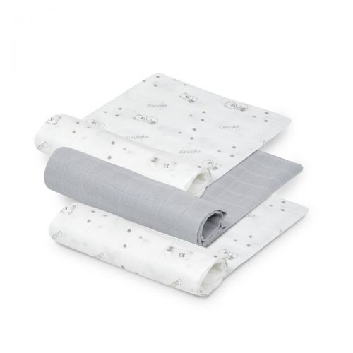 INTERBABY | PLENKA MEDVÍDEK 3 kusy BAMBUS 55x70 cm- bílo/šedá