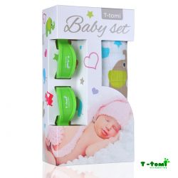 Baby set - bambusová osuška zelení sloni + kočárkový kolíček zelený