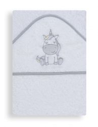 Interbaby Osuška Froté s kapucí 100 x 100 cm Jednorožec bílo-šedá