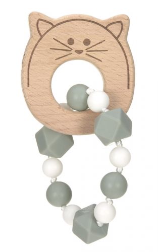 Lässig Kousátko Teether Bracelet Wood/Silicone Little Chums cat