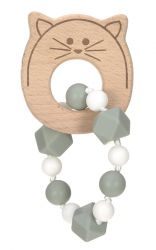 Lassig Kousátko Teether Bracelet Wood/Silicone Little Chums cat