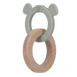 Lassig Kousátko Teether Ring 2in1 Wood/Silikone Little Chums cat