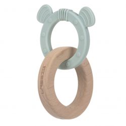 Lassig Kousátko Teether Ring 2in1 Wood/Silikone Little Chums dog
