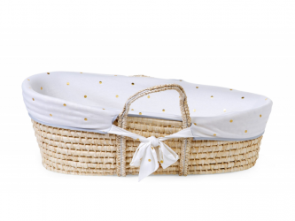 Childhome Košík pro miminko Natural + matrace + potah Jersey Gold Dots
