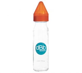 dBb Remond Kojenecká lahvička skleněná 240 ml savička silikon 0-4 měsíce, Orange