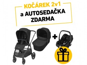 Kočárek Maxi-Cosi Street+ kočárek 2v1 Essential Black + CabrioFix i-Size autosedačka