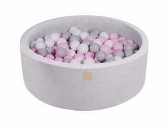 MeowBaby Suchý bazének s míčky 90x30cm s 200 míčky, světle šedá: šedá, bílá, růžová