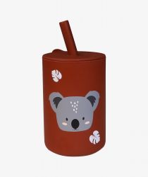 TRYCO Silikonový pohárek s brčkem Koala, Dark Rust
