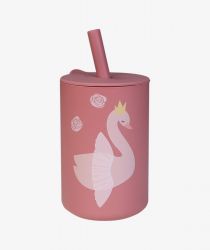 TRYCO Silikonový pohárek s brčkem Swan, Dusty Rose