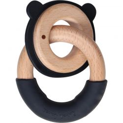Label Label Kousátko Medvídek s kroužkem dřevo & silikon, černé