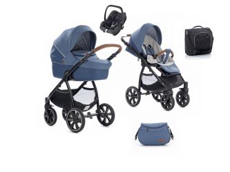 Kočárek Noordi Fjordi SP Leather Melange Denim + DÁREK Vložená taška do koše + autosedačka Maxi-Cosi CabrioFix i-Size
