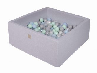 MeowBaby Suchý bazének s míčky 90x90x40cm s 200 míčky, čtvercový, šedý: perleťově bílá, šedá, průhledná, mátová, modrá