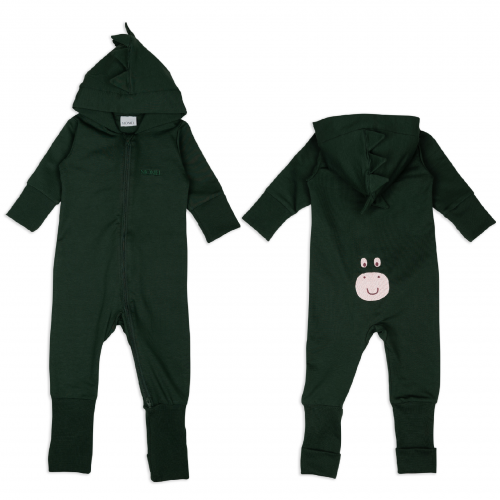 Moniel Dětský rostoucí teplákový overal Dinosaur Basic Dark Green vel. 62/68 3-6 měsíců