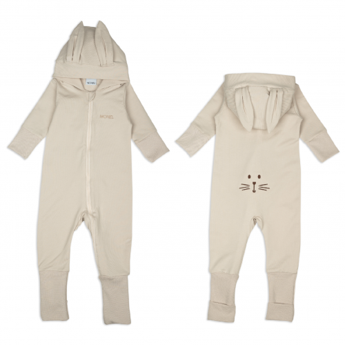 Moniel Dětský rostoucí teplákový overal Králík Basic Light Beige vel. 92/98 1-2 roky