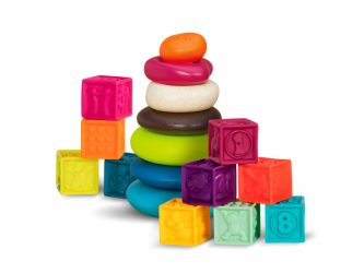 B-Toys Kostky One Two Squeeze a Pyramida z kroužků