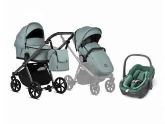 Kočárek Tutis Mio Plus 2v1 Turquoise + Maxi-Cosi Pebble 360 autosedačka Essential Green