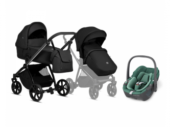 Kočárek Tutis Mio Plus 2v1 Black Edition Obsidian + Maxi-Cosi Pebble 360 autosedačka Essential Green