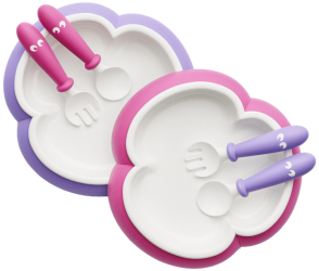BabyBjörn Sada 2 talířků s příbory pink/purple