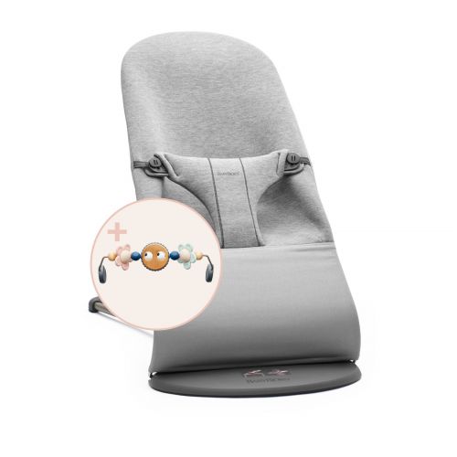 BabyBjörn Lehátko Bouncer Bliss Light grey, 3D Jersey s hračkou Googly Eyes Pastels