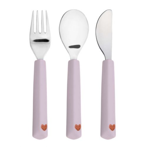 Lässig Dětský příbor Cutlery with Silicone Handle 3pcs Happy Rascals Heart lavender