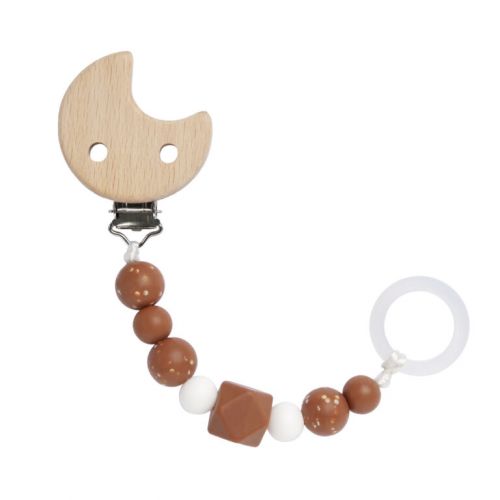 Lässig Klip na dudlík Soother Holder Wood/Silicone Little Universe moon rust