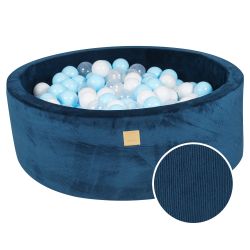 MeowBaby Suchý bazének s míčky 90x30cm s 200 míčky, mořská modrá: bílá, modrá, transparentní