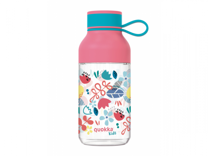 Quokka Plastová láhev Ice Kids s poutkem Flowers 430 ml