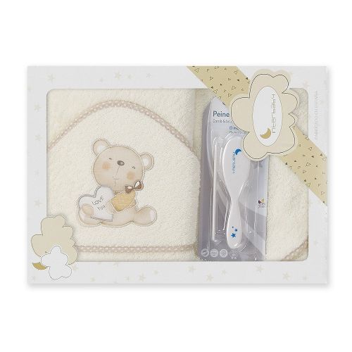 Interbaby Osuška froté Medvídek Love + hřeben krémová