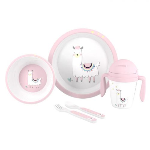 Interbaby Jídelní set Lama +6M růžový