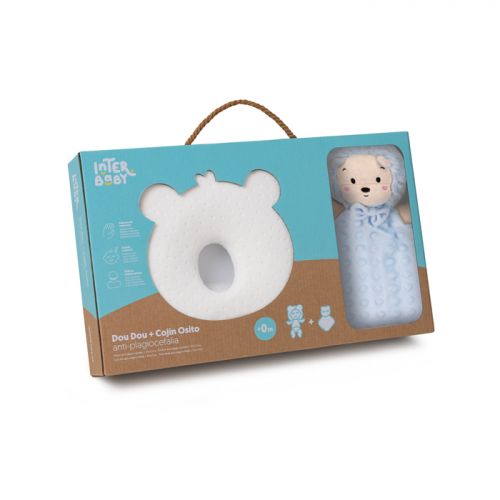 Interbaby Set Méďa - ergonomický polštářek + přítulka modrý