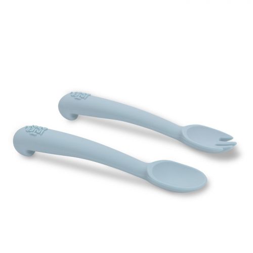 Interbaby Set Silikonová Lžička + vidlička modrá