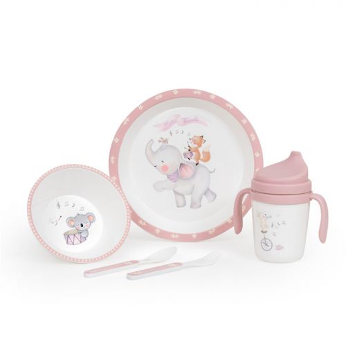 Interbaby Jídelní set ZVÍŘÁTKA +6M růžový