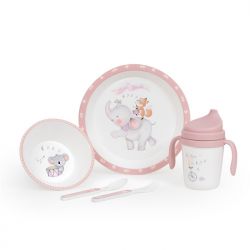 Interbaby Jídelní set ZVÍŘÁTKA +6M růžový