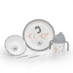 Interbaby Jídelní set ZVÍŘÁTKA +6M šedý