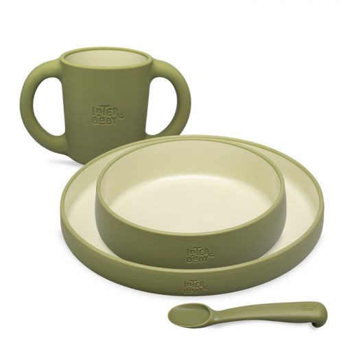 Interbaby Jídelní set silikonový zelený