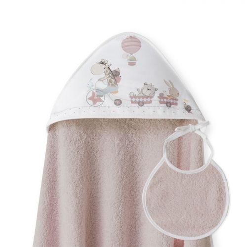 Interbaby Osuška froté Zvířátka + bryndák starorůžová