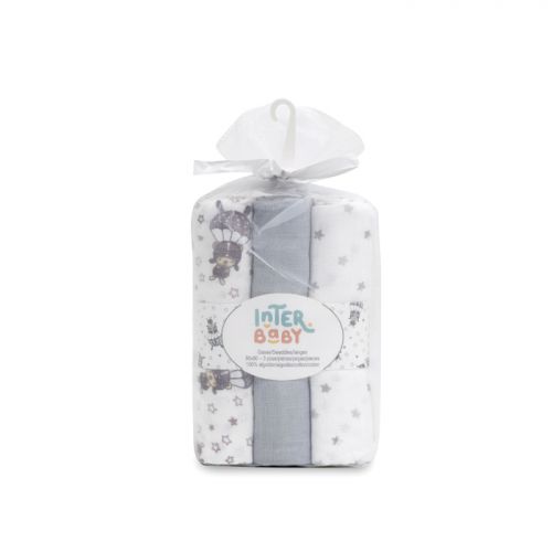 Interbaby Plenka Padák 3 kusy 80x80 cm bílo/šedá