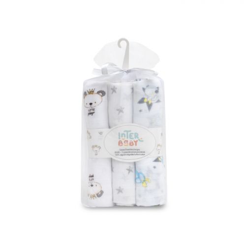 Interbaby Plenka Zvířátka 3 kusy 80x80 cm bílo/šedá