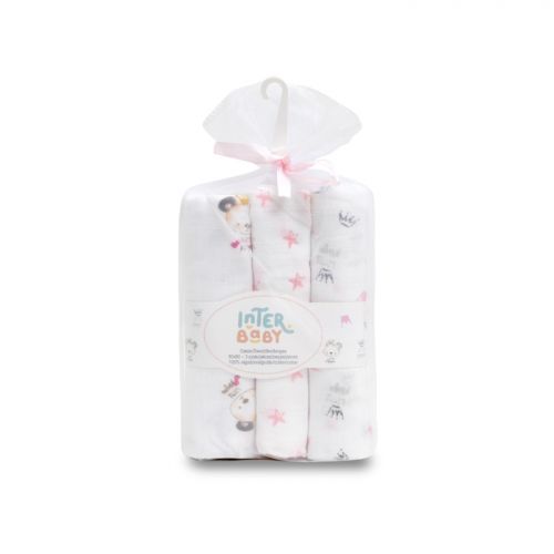 Interbaby Plenka Zvířátka 3 kusy 80x80 cm bílorůžová