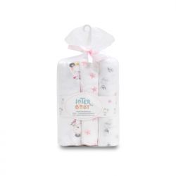 Interbaby Plenka Zvířátka 3 kusy 80x80 cm bílorůžová