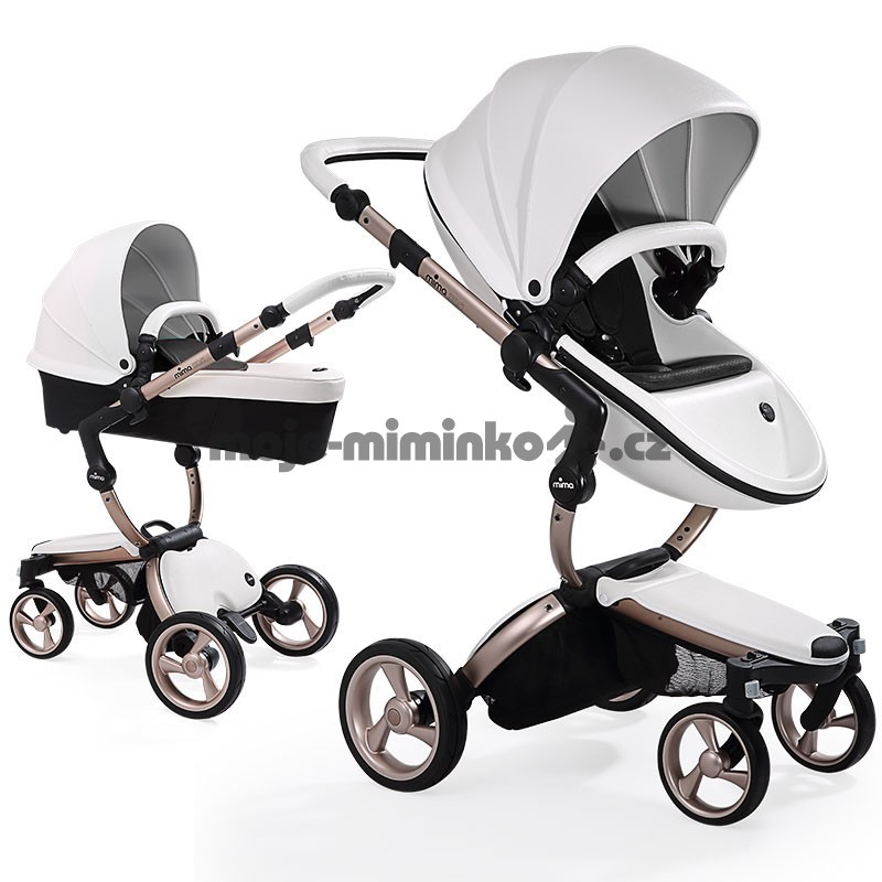 Kočárek Mima Xari 3G podvozek + korba + sportovní sedačka Rose Gold rám Bílá