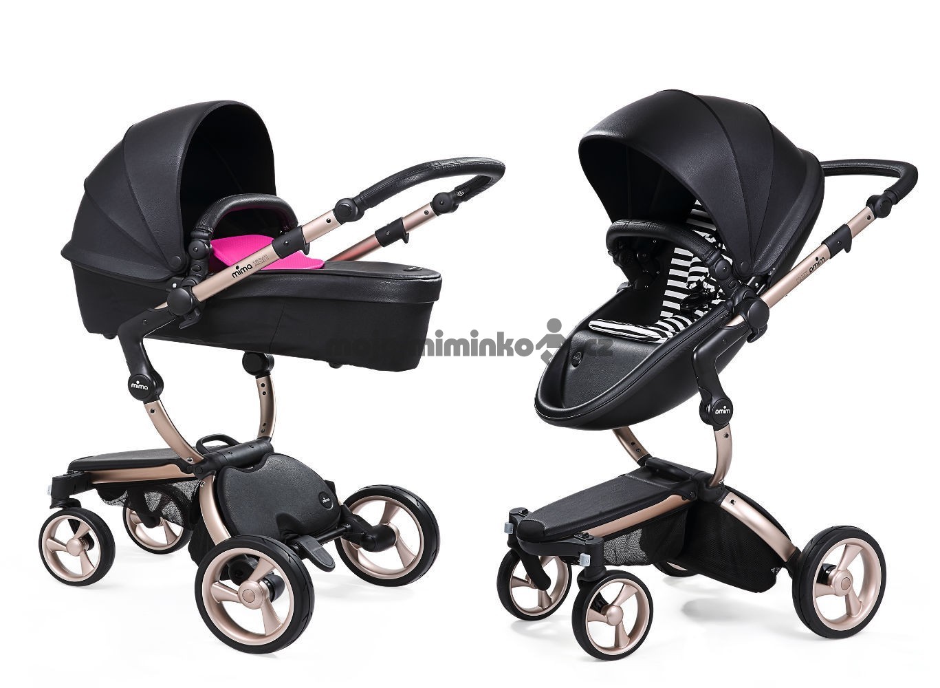Kočárek Mima Xari 3G podvozek + korba + sportovní sedačka Rose Gold rám Černá