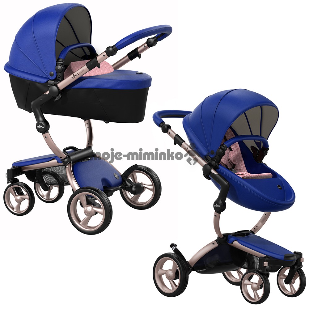 Kočárek Mima Xari 3G podvozek + korba + sportovní sedačka Rose Gold rám Royal Blue